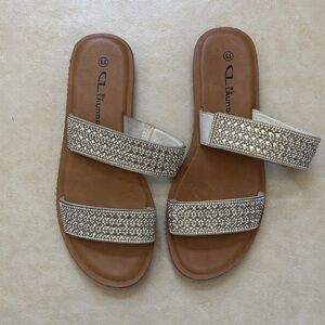 Women's Tan and Silver Embellished Sandals